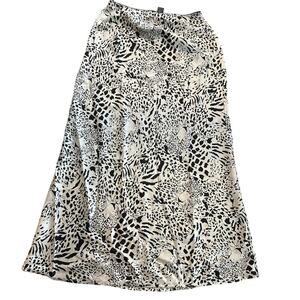 Timing Black And Cream Flared Floral Satin Midi Skirt Size Medium